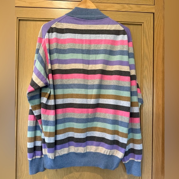 Peter Millar Multicolor Striped Quarterzip Cotton High Neck Sweater Italy XLG - Picture 3 of 6